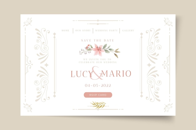 Vector floral wedding landing page template