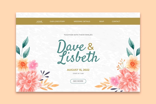 Vector floral wedding landing page template