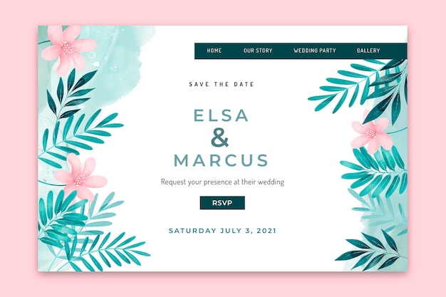 Vector floral wedding landing page