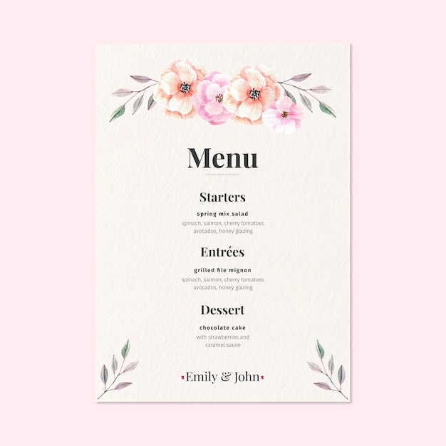 Vettore concetto di menu matrimonio floreale