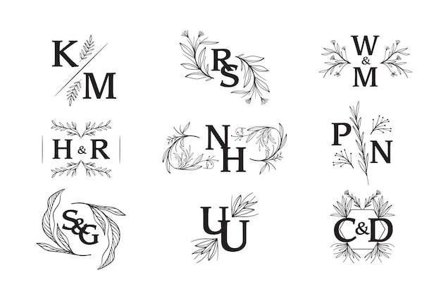 Vector floral wedding monograms design