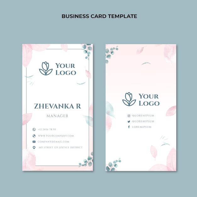 Floral wedding planner vertical business card