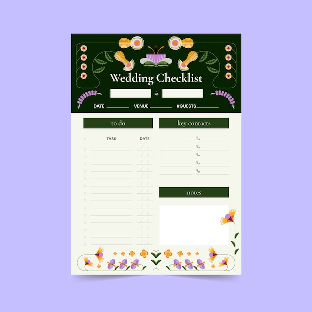 Floral wedding planning checklist template