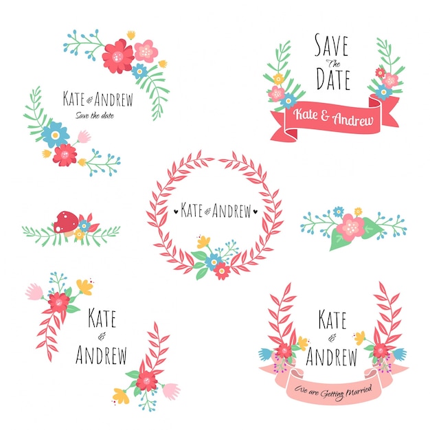 Floral Wedding Set of badges