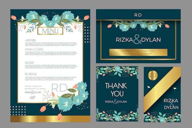 Vector floral wedding stationery collection