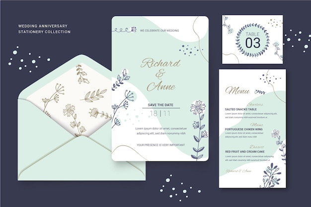 Vector floral wedding stationery collection