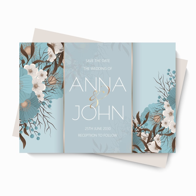 Vector floral wedding template - light blue flowers