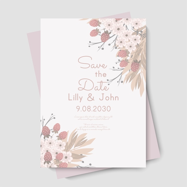 花の結婚式のテンプレート-ピンクの花カード