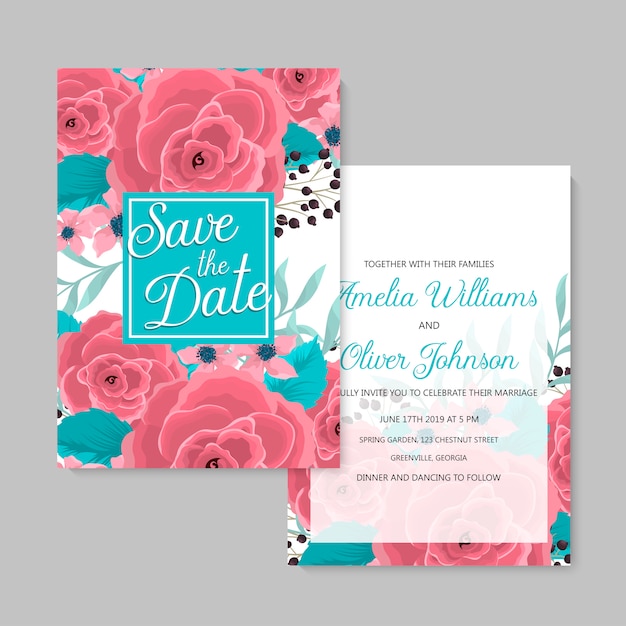 Floral wedding template  pink floral cards set