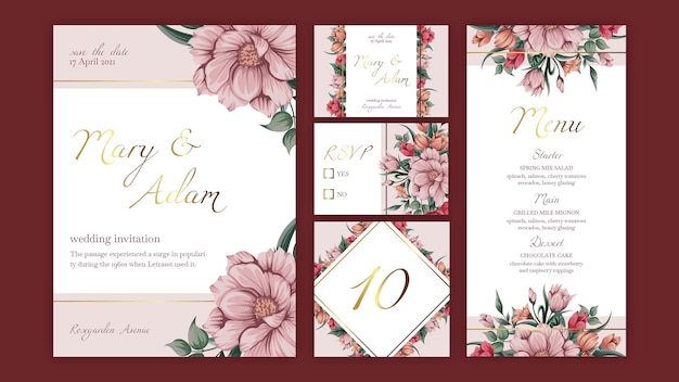 Vector floral wedding template stationery collection