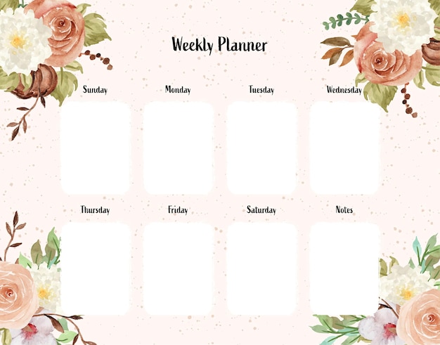 Vector floral weekly panner with autumn watercolor flowers