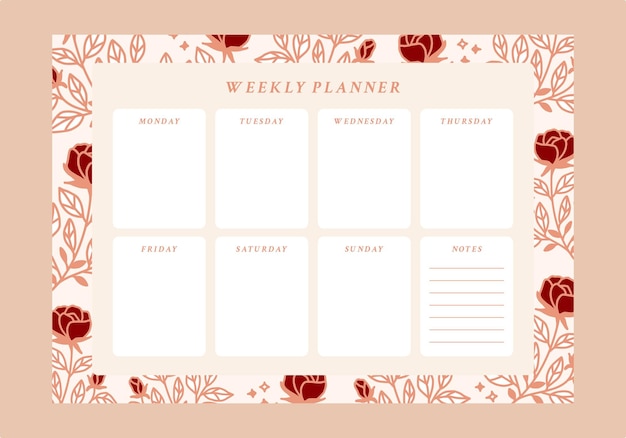 Vettore planner settimanale floreale e to do list emplate