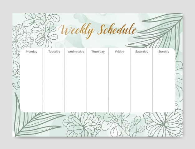 Vector floral weekly planner schedule stationery template