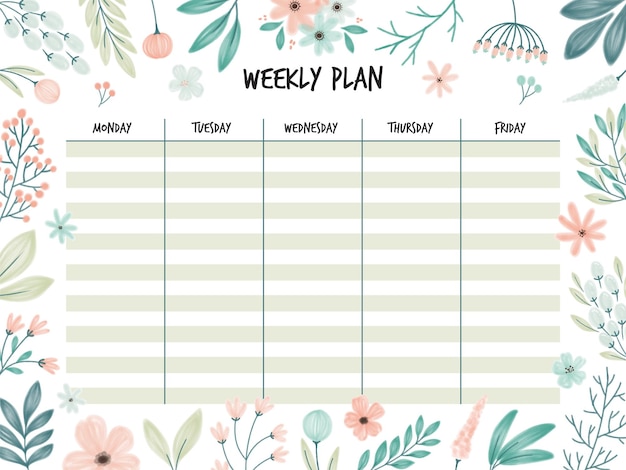 Vector floral weekplan sjabloon