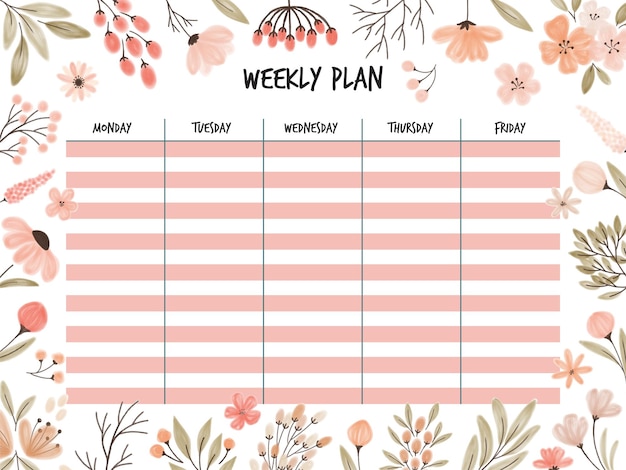 Floral weekplan sjabloon