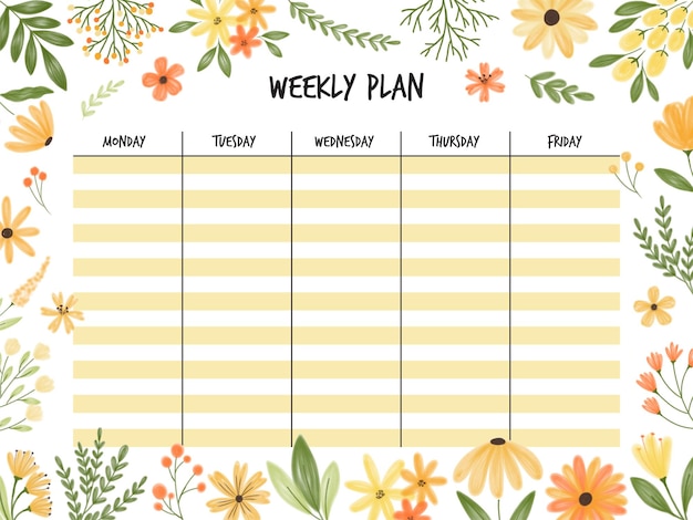 Vector floral weekplan sjabloon