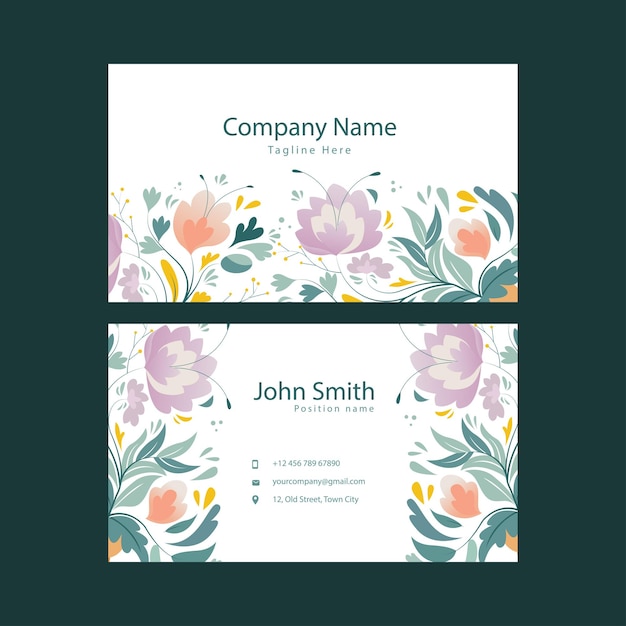 Floral white background business card template