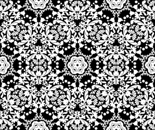 Floral white decorative pattern on a black backgroundseamless vector pattern in the style baroque