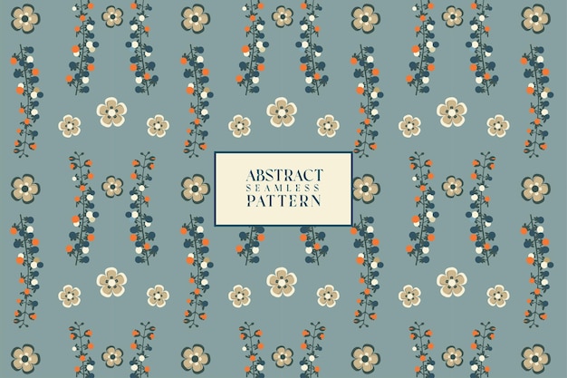 Floral wild flower circle shape on a blue background seamless repeat pattern.