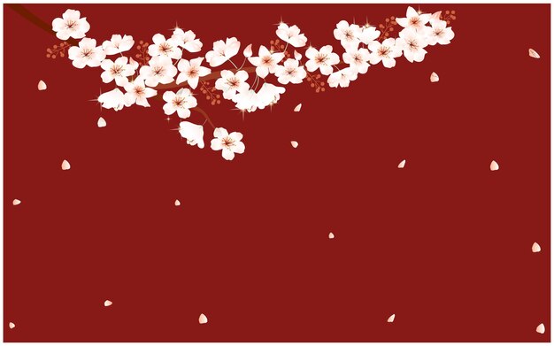 赤い背景に桜の花がいています