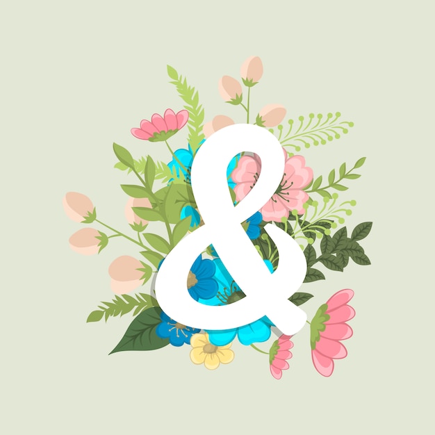 Floral word & (flowers, grass, leaves). floral letter.