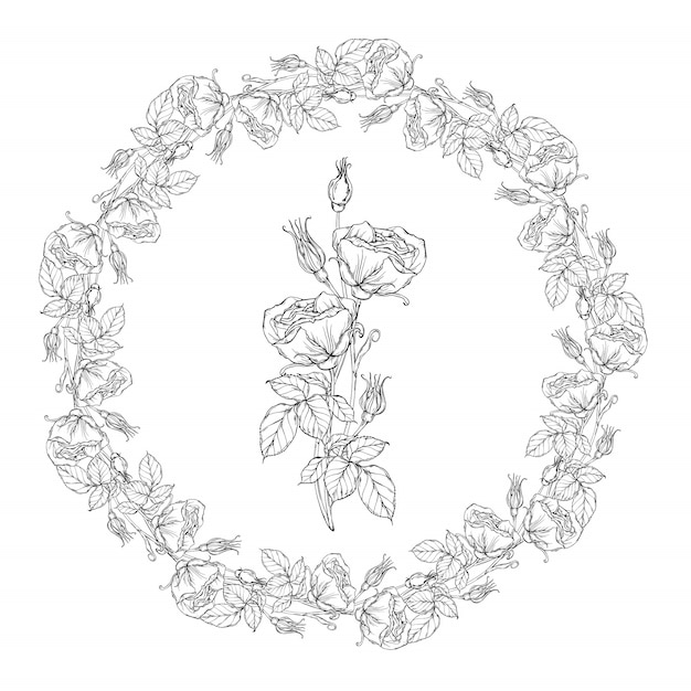 Floral wreath, black and white rose flowers