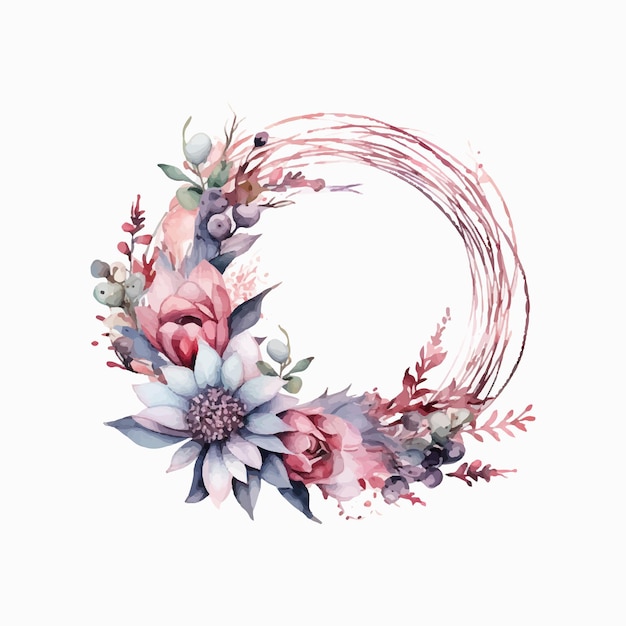 floral wreath christmas decoration watercolor illustration