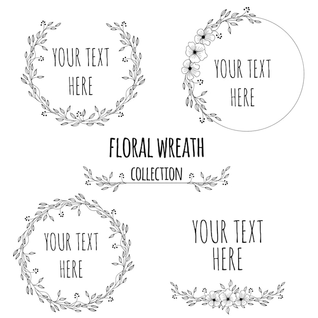 Vector floral wreath collection hand drawn