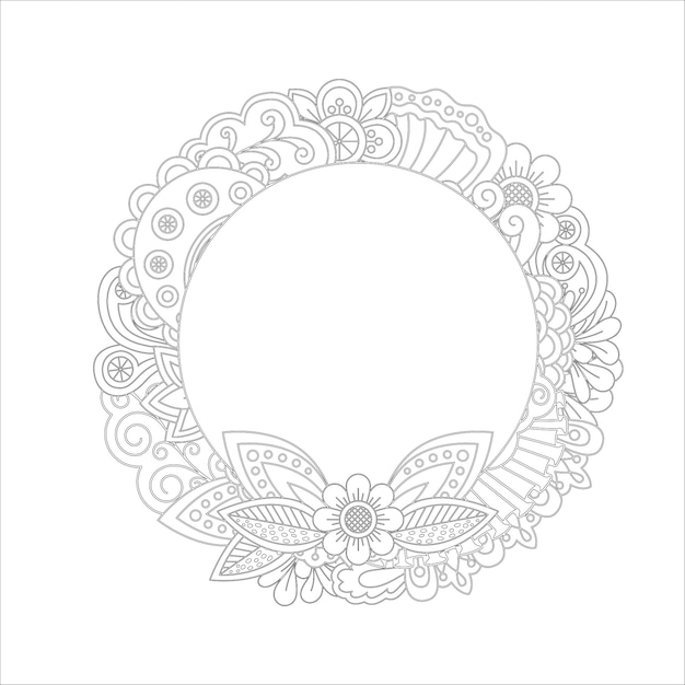 Floral wreath coloring page design