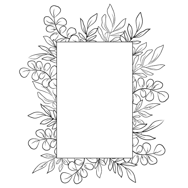 Floral wreath greenery hand drawn leaves for design