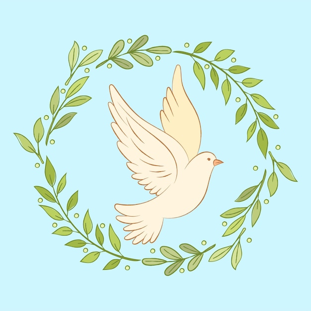 Floral Wreath And Nice Dove Flying