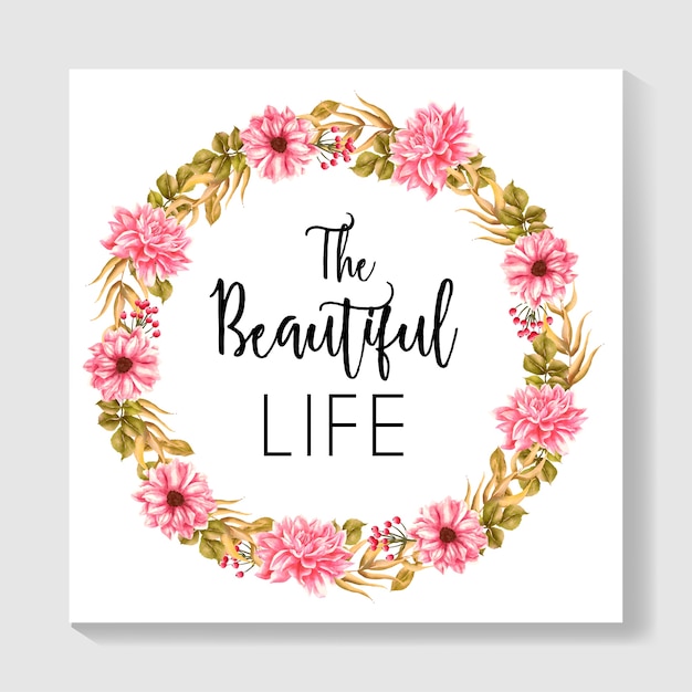 Vector floral wreath pink, watercolor, template text