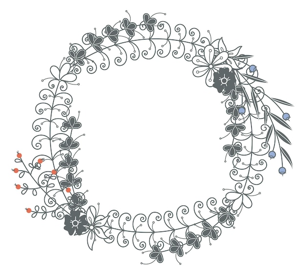 Цветочный венок Круглая ботаническая рамка украшение украшения, изолированные на белом фоне