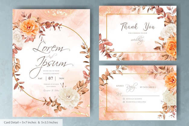 цветочный венок свадебное приглашение шаблон с рисованной цветок и листья эвкалипта