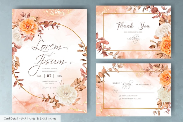 floral wreath wedding invitation card template with hand drawn flower and eucalyptus leaves