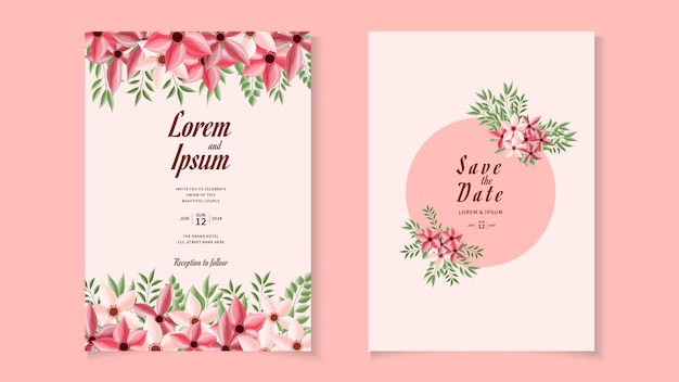 floral wreath wedding invitation card template with premium flowers