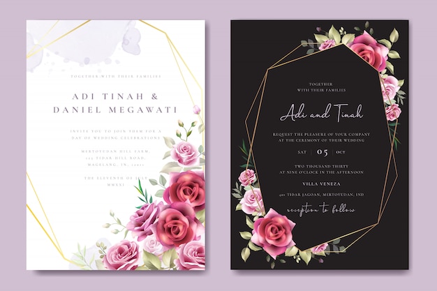 Floral wreath wedding invitation card template