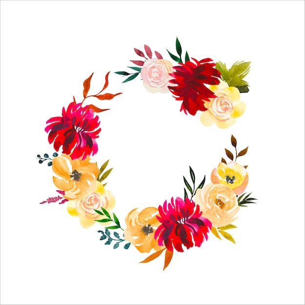 Floral wreath with autumn flowers watercolor