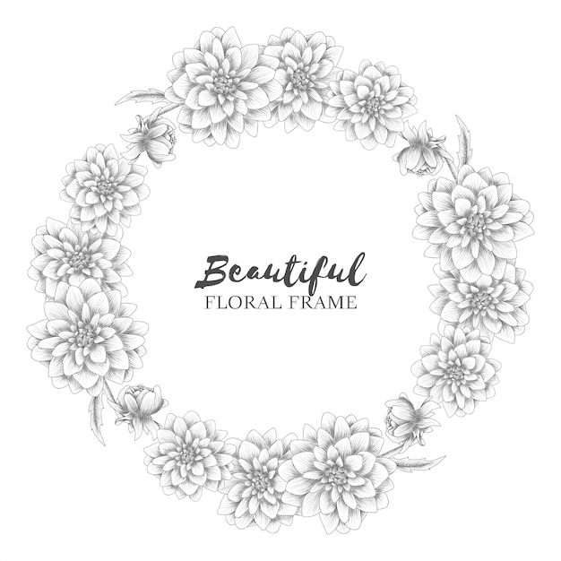 Floral wreath with dahlia flower sketch