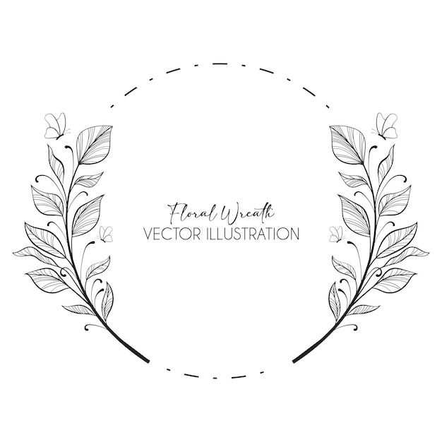 Floral wreath with leaves for wedding invitations cards logos and label packaging