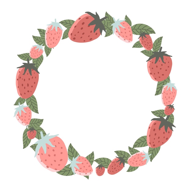 Floral wreath with strawberries levaes and flowers Flower frame