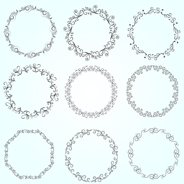 Floral wreaths big set of floral round frames vector illustration