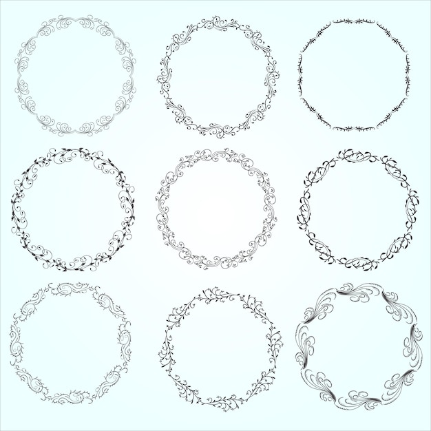 Floral wreaths big set of floral round frames vector illustration