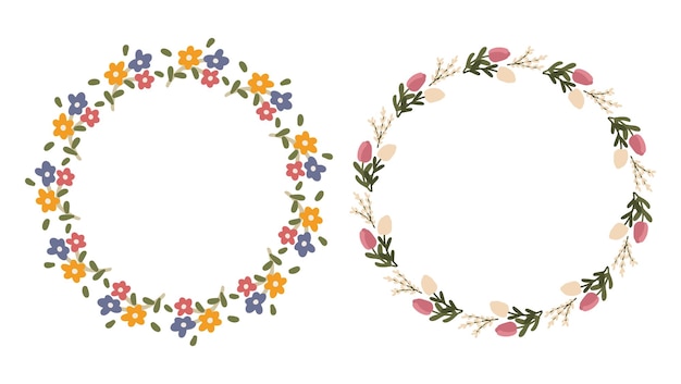 floral wreaths made of wild flowers isolated on a white background