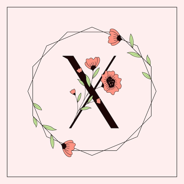 花の X 文字フェミニンなロゴ デザイン