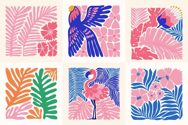 Florale abstracte elementen Tropische botanische compositie Moderne trendy Matisse minimale stijl