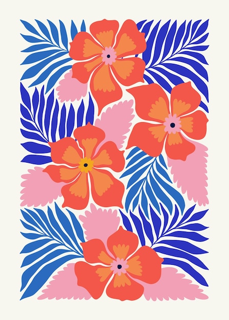 Florale abstracte elementen Tropische botanische compositie Moderne trendy Matisse minimale stijl