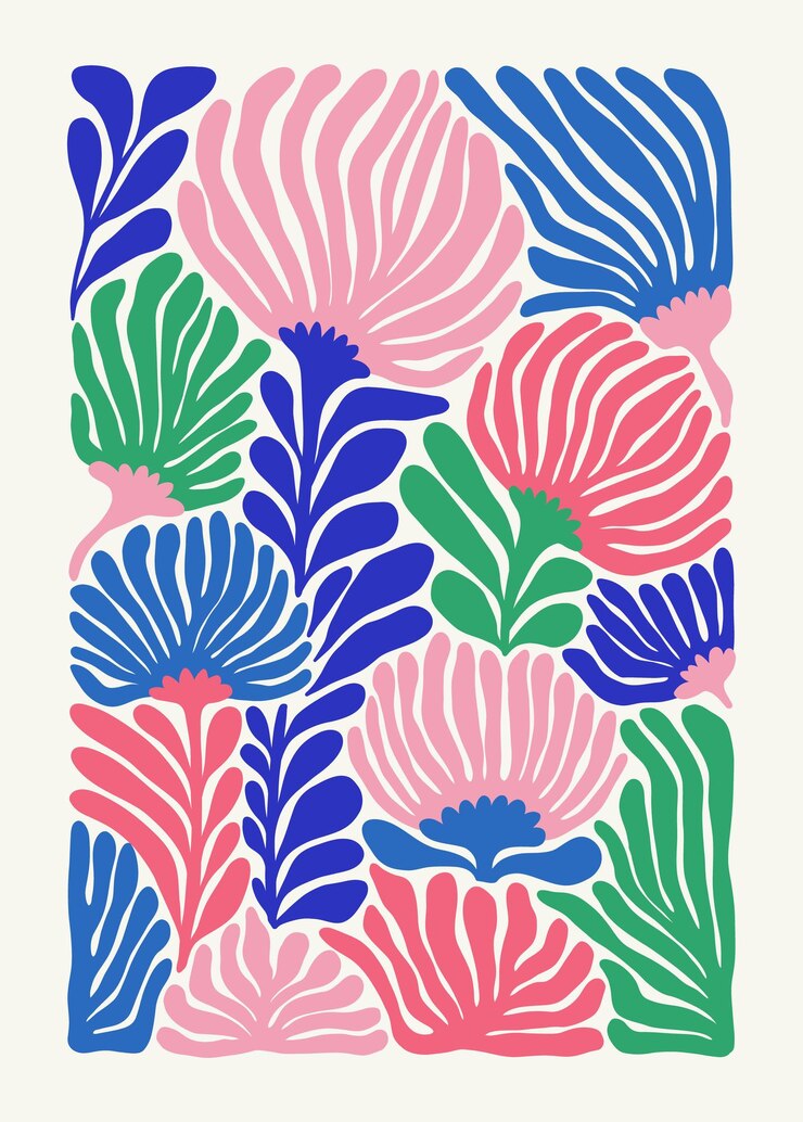 Vector florale abstracte elementen tropische botanische compositie moderne trendy matisse minimale stijl