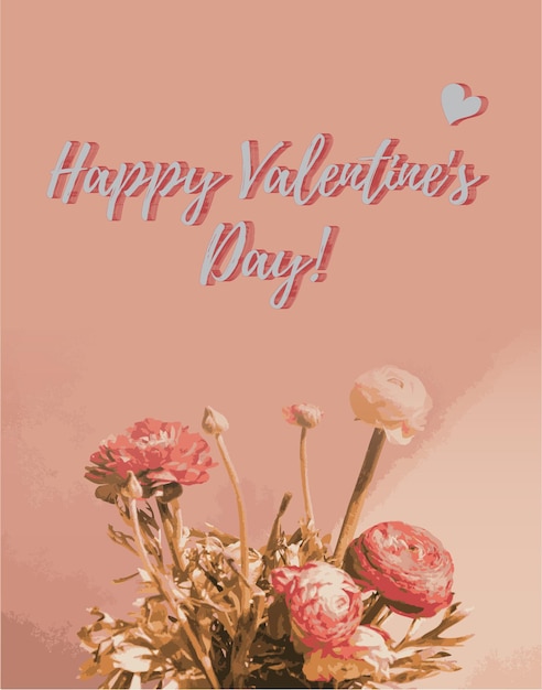 Vector florals op pastel achtergrond met happy valetines dag tekst