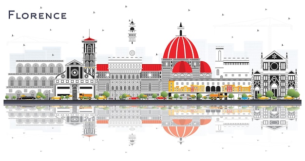 Florence Italië City Skyline met kleur gebouwen en reflecties geïsoleerd op wit